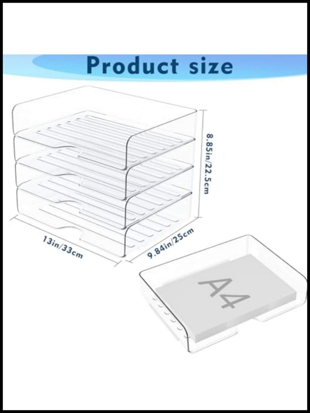 Acrylic Letter Tray 4-Pack Stackable File Organizer Desk Storage - Picture 2 of 6